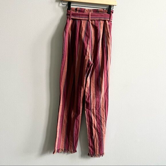 NWT Lulus Renfroe Burgundy Striped Pants Paper Bag Wide Leg Raw Hem Belted XS - Picture 7 of 11